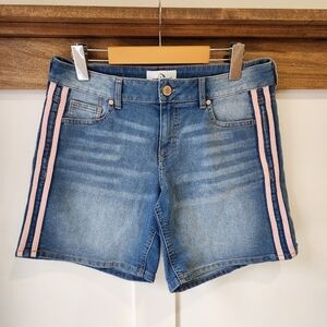 Vintage Jordache Denim Shorts Womens 6 Blue Pink Stripes Y2K 90s Short Stretch